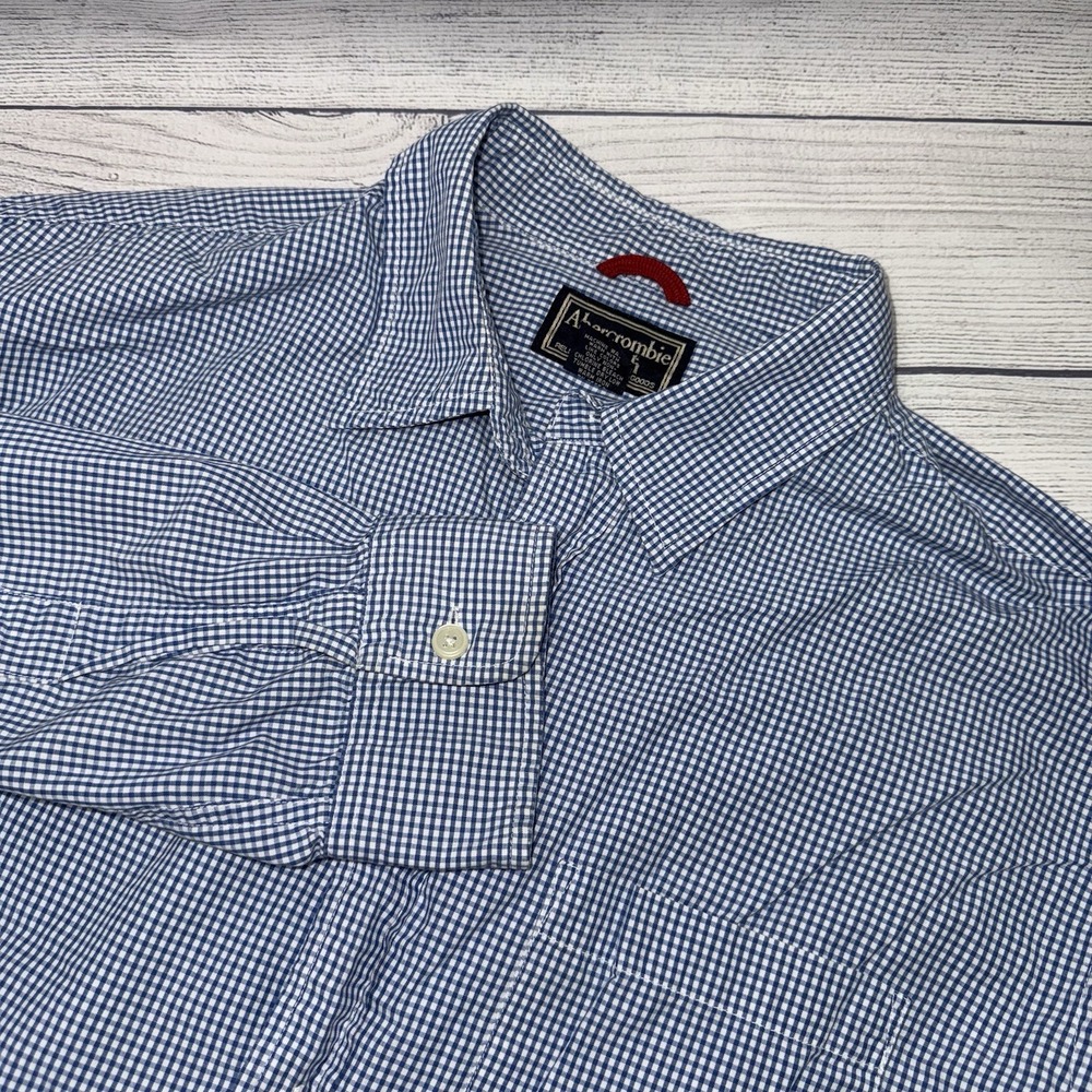 Abercrombie & Fitch Blue & White Gingham Long Sleeve Button Up Shirt Mens Large